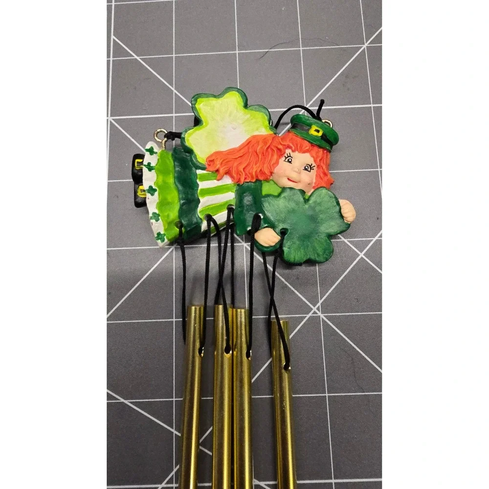 Vintage St Patricks Day Leprechaun Girl Wind Chime Ornament Clover Irish Decor